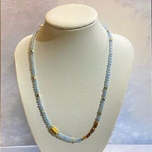Elegant Blue and Gold Aquamarine Beaded Necklace